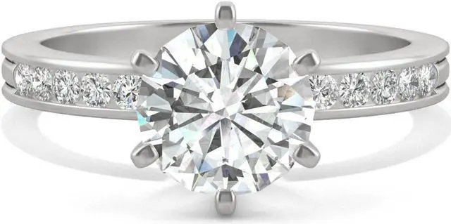Alt view image 4 of 7 - 14K White Gold Moissanite by Charles & Colvard 7.5mm Round Engagement Ring-size 3.75 1.70cttw DEW