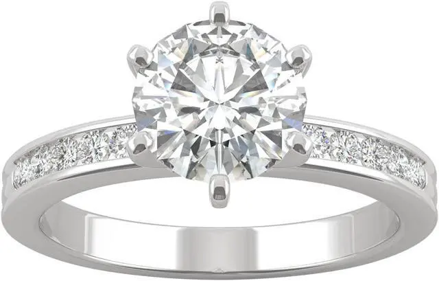 Main image of 14K White Gold Moissanite by Charles & Colvard 7.5mm Round Engagement Ring-size 3.75 1.70cttw DEW