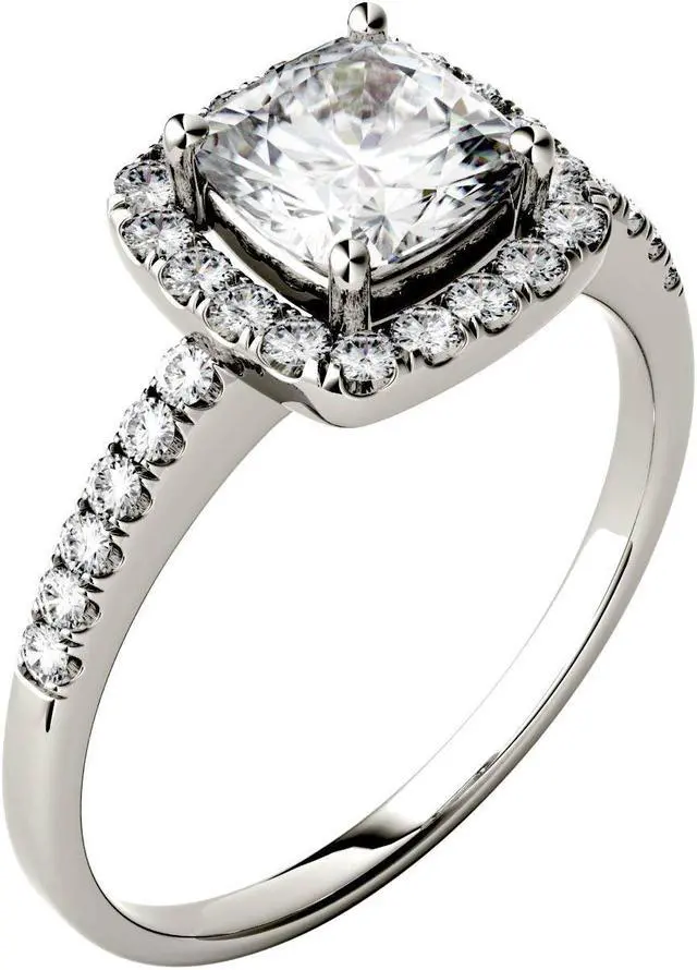 Alt view image 5 of 9 - 14K White Gold Moissanite by Charles & Colvard 6mm Cushion Engagement Ring-size 5 1.40cttw DEW