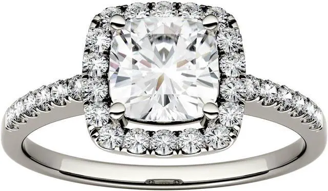 Alt view image 4 of 9 - 14K White Gold Moissanite by Charles & Colvard 6mm Cushion Engagement Ring-size 5 1.40cttw DEW