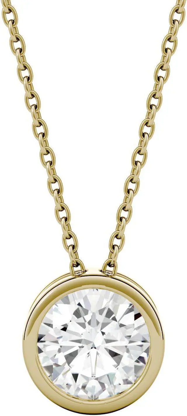 Main image of 14K Yellow Gold Moissanite by Charles & Colvard 6.5mm Round Pendant Necklace 1.00ct DEW