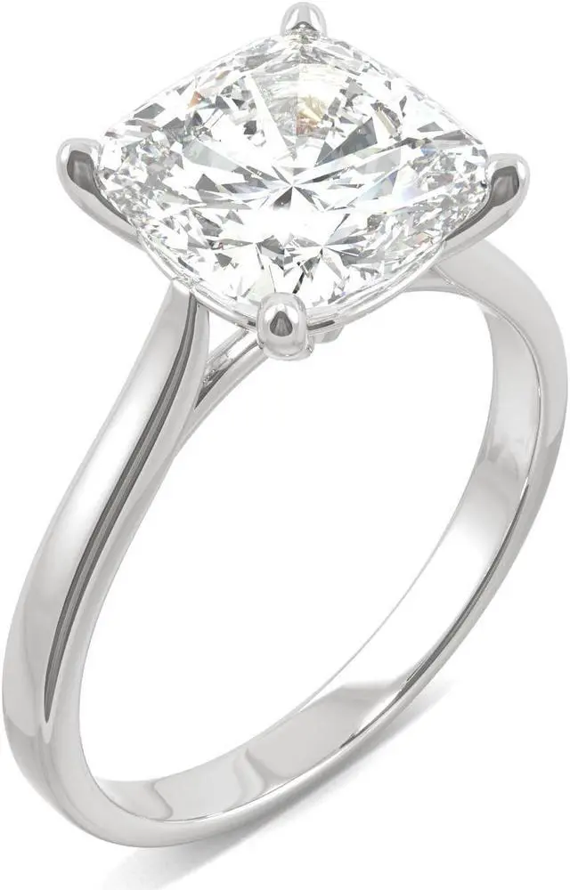 Alt view image 2 of 7 - 14K White Gold Moissanite by Charles & Colvard 9.0mm Cushion Solitaire Ring- size 7 3.30ct DEW