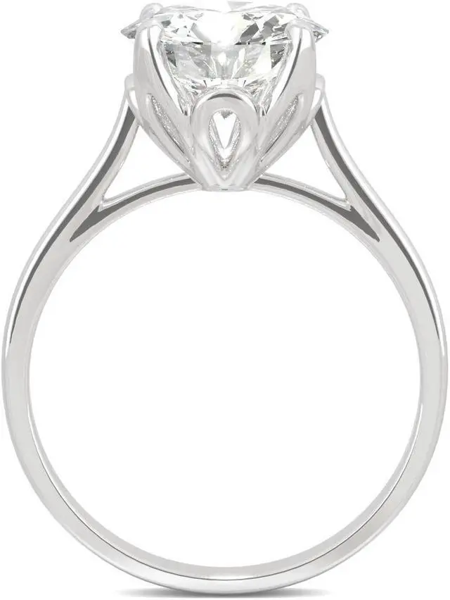 Alt view image 3 of 7 - 14K White Gold Moissanite by Charles & Colvard 9mm Round Engagement Ring-size 5 2.70ct DEW