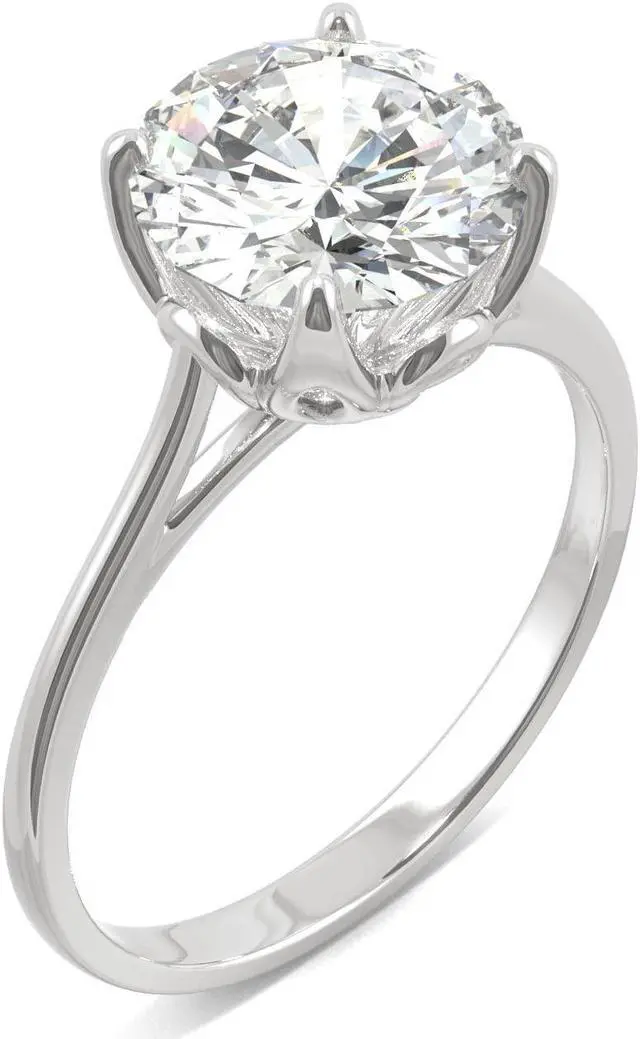 Alt view image 2 of 7 - 14K White Gold Moissanite by Charles & Colvard 9mm Round Engagement Ring-size 5 2.70ct DEW