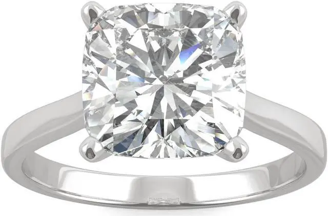 Main image of 14K White Gold Moissanite by Charles & Colvard 9.0mm Cushion Solitaire Ring- size 7 3.30ct DEW