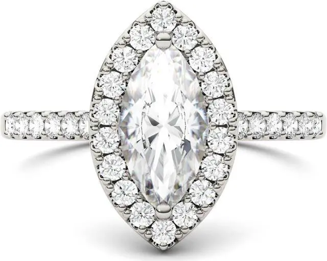 Alt view image 4 of 7 - 14K White Gold Moissanite by Charles & Colvard 10x5mm Marquise Engagement Ring-size 6 1.45cttw DEW