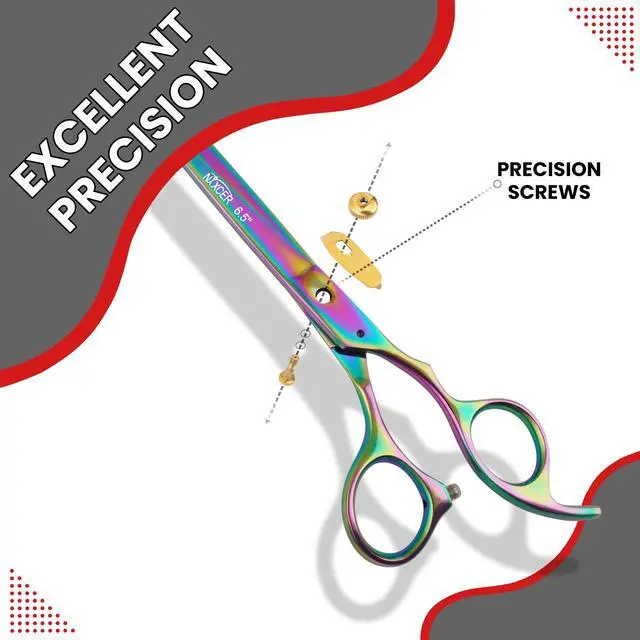 Alt view image 3 of 7 - Nixcer Hair Cutting Scissors -Sharp Razor Edge Blade Hair Shears Series - 6.5" With Fine Adjustment  Stainless Steel Hair Scissors Professional For Men, Women & Babies NHS006 Rainbow
