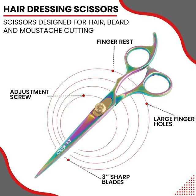 Alt view image 2 of 7 - Nixcer Hair Cutting Scissors -Sharp Razor Edge Blade Hair Shears Series - 6.5" With Fine Adjustment  Stainless Steel Hair Scissors Professional For Men, Women & Babies NHS006 Rainbow