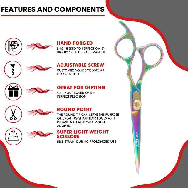 Alt view image 5 of 7 - Nixcer Hair Cutting Scissors -Sharp Razor Edge Blade Hair Shears Series - 6.5" With Fine Adjustment  Stainless Steel Hair Scissors Professional For Men, Women & Babies NHS006 Rainbow