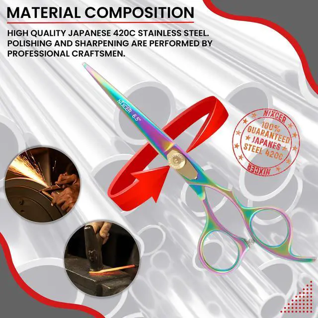 Alt view image 6 of 7 - Nixcer Hair Cutting Scissors -Sharp Razor Edge Blade Hair Shears Series - 6.5" With Fine Adjustment  Stainless Steel Hair Scissors Professional For Men, Women & Babies NHS006 Rainbow