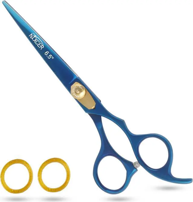 Main image of Nixcer Professional Razor Edge Series Stainless Steel Barber Hair Cutting Scissor - 6.5" With Fine Adjustment  Detachable Finger Insert Shear - For Men, Women & Babies Blue