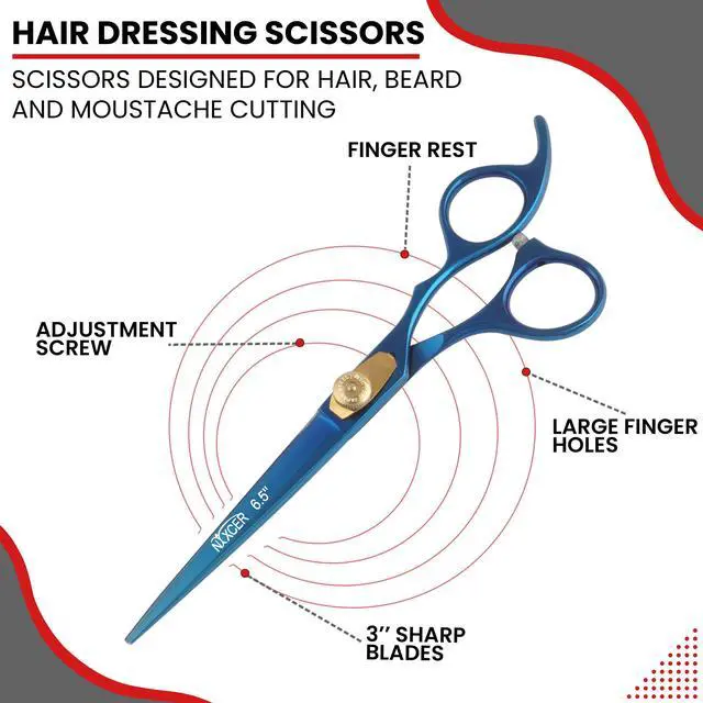 Alt view image 2 of 7 - Nixcer Professional Razor Edge Series Stainless Steel Barber Hair Cutting Scissor - 6.5" With Fine Adjustment  Detachable Finger Insert Shear - For Men, Women & Babies Blue