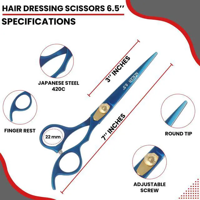 Alt view image 4 of 7 - Nixcer Professional Razor Edge Series Stainless Steel Barber Hair Cutting Scissor - 6.5" With Fine Adjustment  Detachable Finger Insert Shear - For Men, Women & Babies Blue
