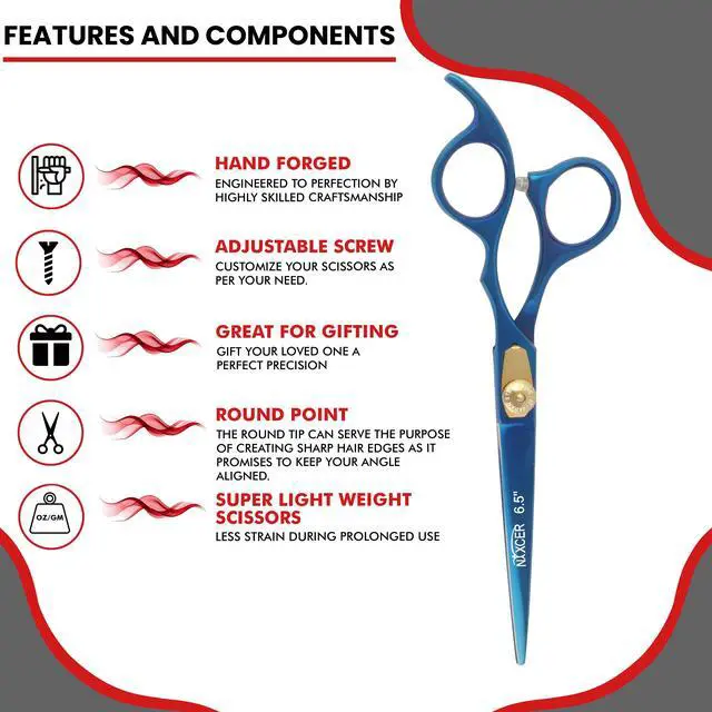 Alt view image 5 of 7 - Nixcer Professional Razor Edge Series Stainless Steel Barber Hair Cutting Scissor - 6.5" With Fine Adjustment  Detachable Finger Insert Shear - For Men, Women & Babies Blue