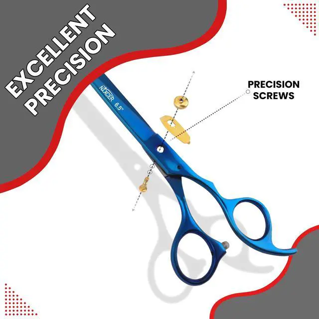 Alt view image 3 of 7 - Nixcer Professional Razor Edge Series Stainless Steel Barber Hair Cutting Scissor - 6.5" With Fine Adjustment  Detachable Finger Insert Shear - For Men, Women & Babies Blue