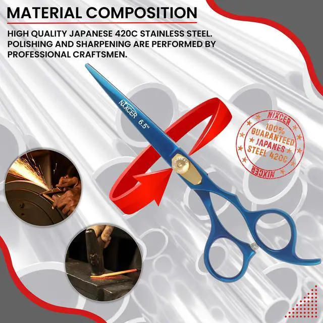 Alt view image 6 of 7 - Nixcer Professional Razor Edge Series Stainless Steel Barber Hair Cutting Scissor - 6.5" With Fine Adjustment  Detachable Finger Insert Shear - For Men, Women & Babies Blue