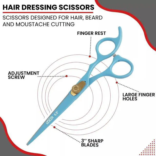 Alt view image 2 of 6 - Nixcer Hair Cutting Scissors Sharp Razor Edge Blade Hair Shears Series  6.5" With Fine Adjustment Stainless Steel Hair Scissors Professional For Men, Women & Babies Sky Blue