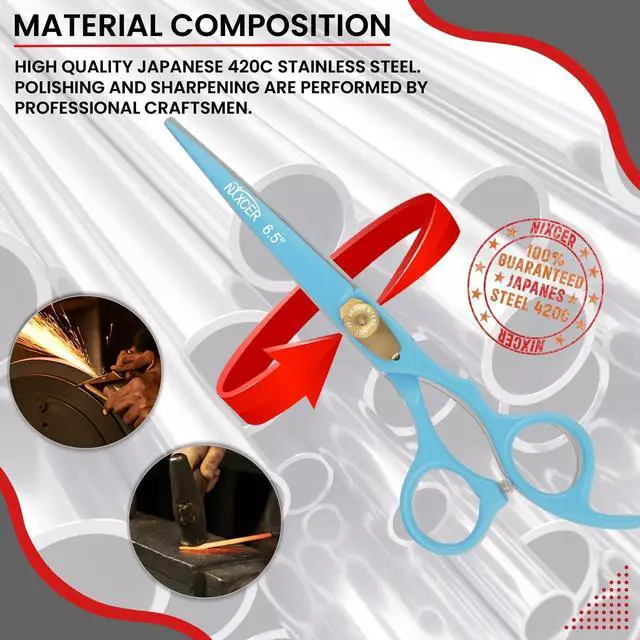 Alt view image 4 of 6 - Nixcer Hair Cutting Scissors Sharp Razor Edge Blade Hair Shears Series  6.5" With Fine Adjustment Stainless Steel Hair Scissors Professional For Men, Women & Babies Sky Blue