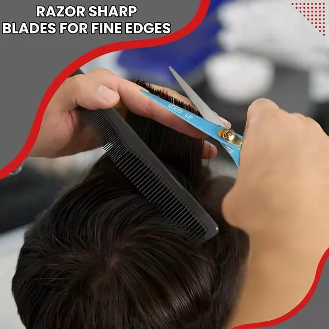 Alt view image 5 of 6 - Nixcer Hair Cutting Scissors Sharp Razor Edge Blade Hair Shears Series  6.5" With Fine Adjustment Stainless Steel Hair Scissors Professional For Men, Women & Babies Sky Blue