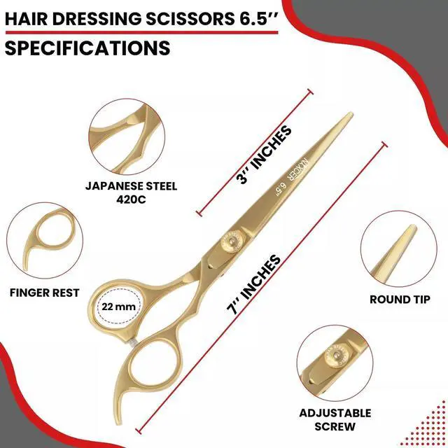 Alt view image 3 of 7 - Nixcer Hair Cutting Scissors Sharp Razor Edge Blade Hair Shears Series  6.5" With Fine Adjustment  Stainless Steel Hair Scissors Professional For Men, Women & Babies Gold