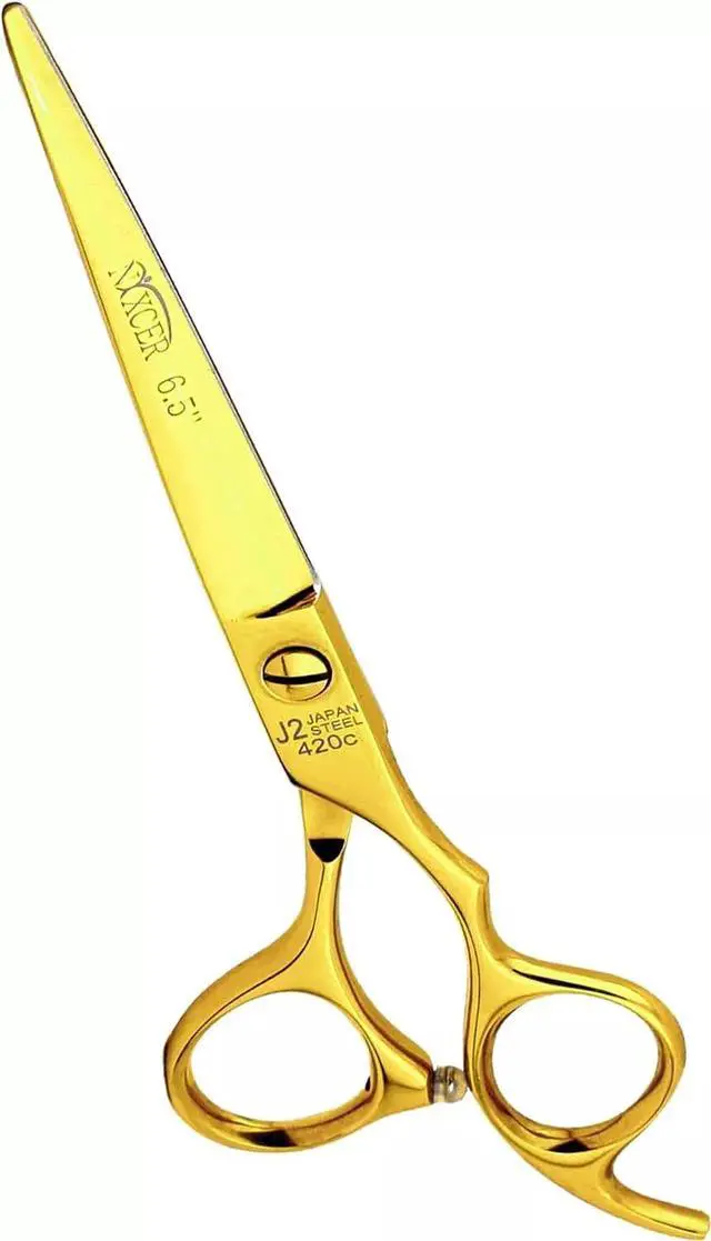 Main image of Nixcer Professional Hair Cutting Scissors 6.5" For Hairdressers 100% Japanese Steel Ergonomic Design Offset Grip Regular Screw Adjustment Gold
