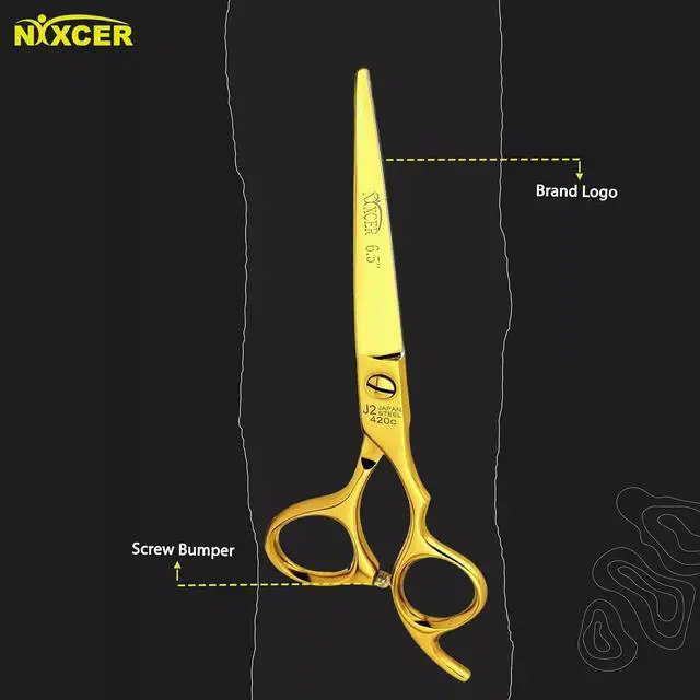 Alt view image 2 of 5 - Nixcer Professional Hair Cutting Scissors 6.5" For Hairdressers 100% Japanese Steel Ergonomic Design Offset Grip Regular Screw Adjustment Gold