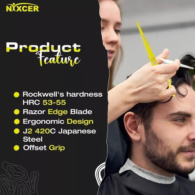 Alt view image 4 of 5 - Nixcer Professional Hair Cutting Scissors 6.5" For Hairdressers 100% Japanese Steel Ergonomic Design Offset Grip Regular Screw Adjustment Gold