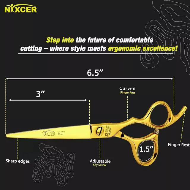 Alt view image 3 of 5 - Nixcer Professional Hair Cutting Scissors 6.5" For Hairdressers 100% Japanese Steel Ergonomic Design Offset Grip Regular Screw Adjustment Gold
