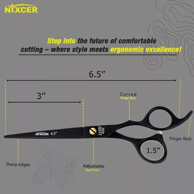 Alt view image 2 of 5 - Nixcer Professional Hair Cutting Scissors 6.5" For Hairdressers 100% Japanese Steel Ergonomic Design Offset Grip Moose Screw Black