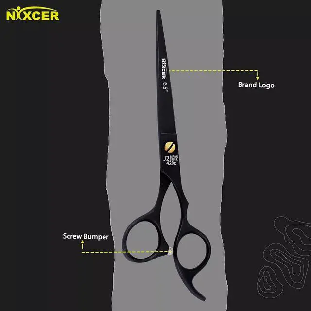 Alt view image 3 of 5 - Nixcer Professional Hair Cutting Scissors 6.5" For Hairdressers 100% Japanese Steel Ergonomic Design Offset Grip Moose Screw Black