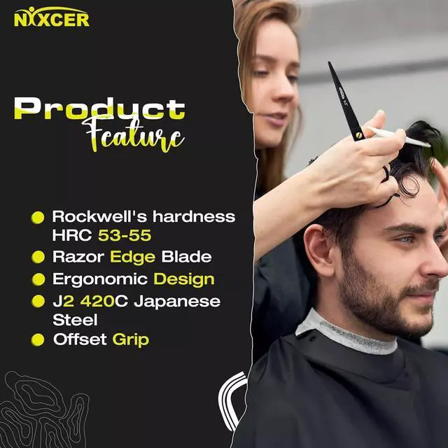 Alt view image 4 of 5 - Nixcer Professional Hair Cutting Scissors 6.5" For Hairdressers 100% Japanese Steel Ergonomic Design Offset Grip Moose Screw Black