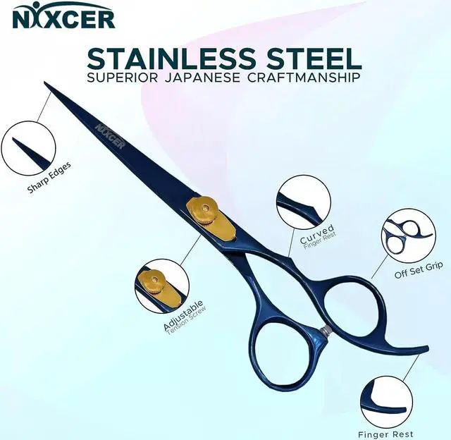 Alt view image 2 of 6 - Nixcer Hair Cutting Scissors Sharp Razor Edge Blade Hair Shears Series 7" With Fine Adjustment Stainless Steel Hair Scissors Professional For Men Women Pets Blue