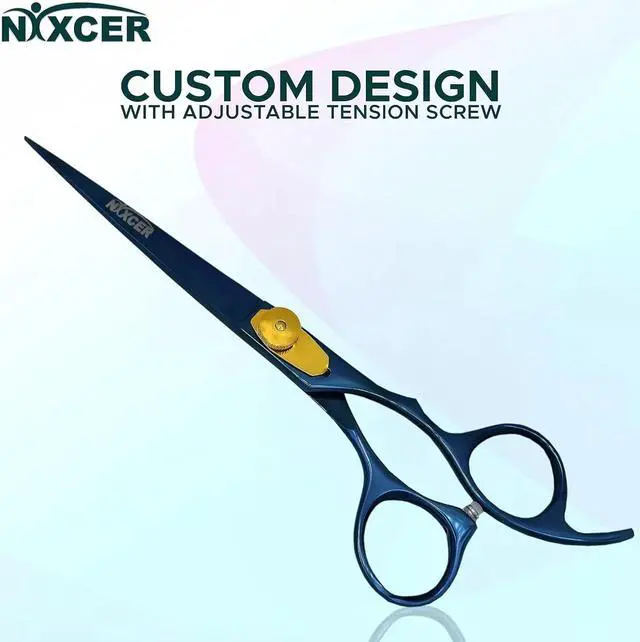 Alt view image 3 of 6 - Nixcer Hair Cutting Scissors Sharp Razor Edge Blade Hair Shears Series 7" With Fine Adjustment Stainless Steel Hair Scissors Professional For Men Women Pets Blue