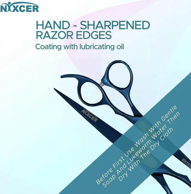 Alt view image 4 of 6 - Nixcer Hair Cutting Scissors Sharp Razor Edge Blade Hair Shears Series 7" With Fine Adjustment Stainless Steel Hair Scissors Professional For Men Women Pets Blue