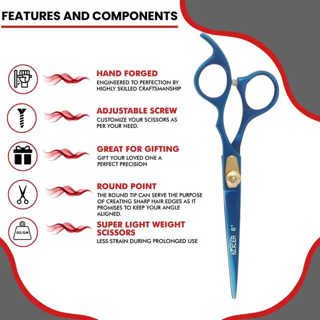 Alt view image 6 of 7 - Nixcer Hair Cutting Scissors -Sharp Razor Edge Blade Hair Shears Series 6" With Fine Adjustment Stainless Steel Hair Scissors Professional For Men Women Pets Blue/Gold