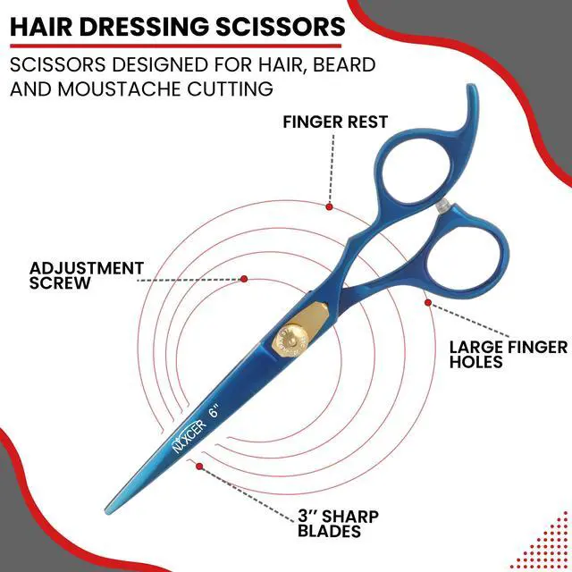 Alt view image 4 of 7 - Nixcer Hair Cutting Scissors -Sharp Razor Edge Blade Hair Shears Series 6" With Fine Adjustment Stainless Steel Hair Scissors Professional For Men Women Pets Blue/Gold