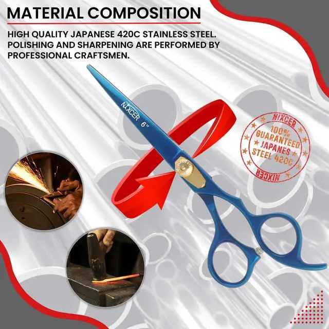 Alt view image 3 of 7 - Nixcer Hair Cutting Scissors -Sharp Razor Edge Blade Hair Shears Series 6" With Fine Adjustment Stainless Steel Hair Scissors Professional For Men Women Pets Blue/Gold