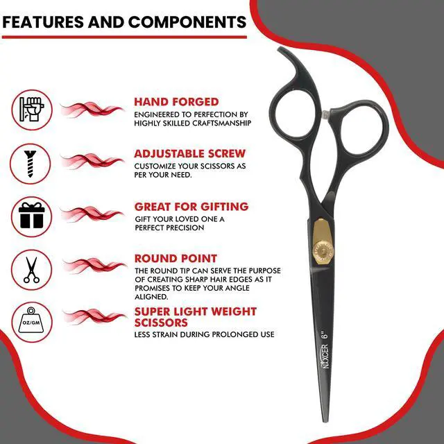 Alt view image 6 of 7 - Nixcer Hair Cutting Scissors Sharp Razor Edge Blade Hair Shears Series 6" With Fine Adjustment Stainless Steel Hair Scissors Professional For Men Women Pets Black