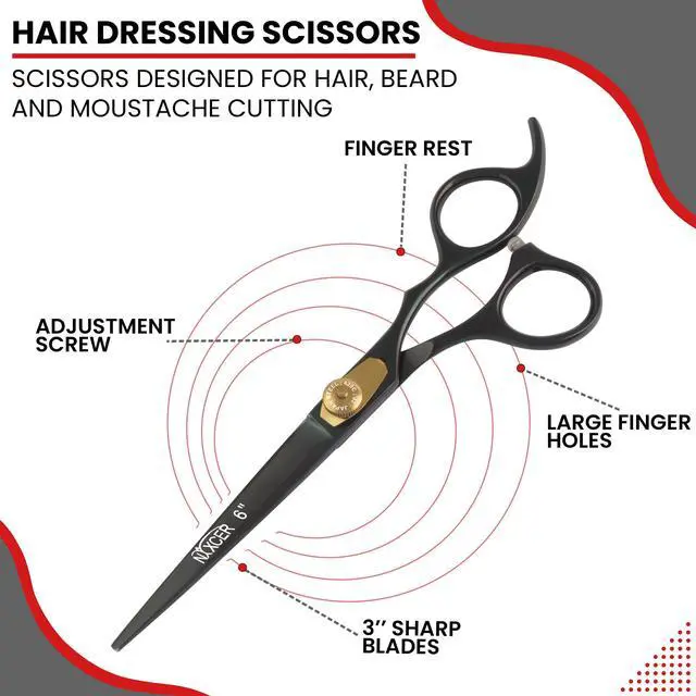 Alt view image 4 of 7 - Nixcer Hair Cutting Scissors Sharp Razor Edge Blade Hair Shears Series 6" With Fine Adjustment Stainless Steel Hair Scissors Professional For Men Women Pets Black