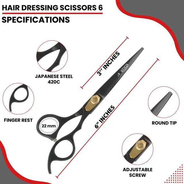 Alt view image 3 of 7 - Nixcer Hair Cutting Scissors Sharp Razor Edge Blade Hair Shears Series 6" With Fine Adjustment Stainless Steel Hair Scissors Professional For Men Women Pets Black