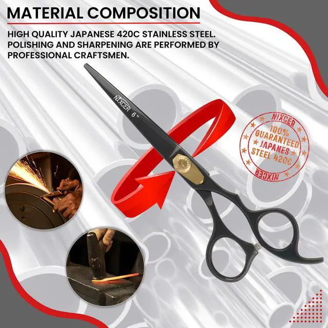 Alt view image 2 of 7 - Nixcer Hair Cutting Scissors Sharp Razor Edge Blade Hair Shears Series 6" With Fine Adjustment Stainless Steel Hair Scissors Professional For Men Women Pets Black