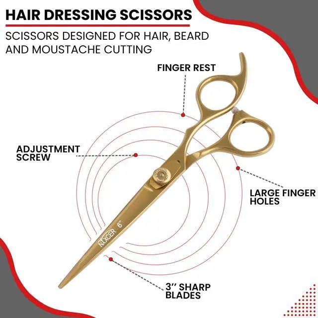Alt view image 5 of 7 - Nixcer Hair Cutting Scissors Sharp Razor Edge Blade Hair Shears Series 6" With Fine Adjustment Stainless Steel Hair Scissors Professional For Men Women Pets Gold