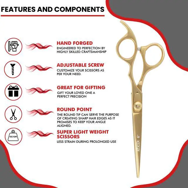 Alt view image 6 of 7 - Nixcer Hair Cutting Scissors Sharp Razor Edge Blade Hair Shears Series 6" With Fine Adjustment Stainless Steel Hair Scissors Professional For Men Women Pets Gold
