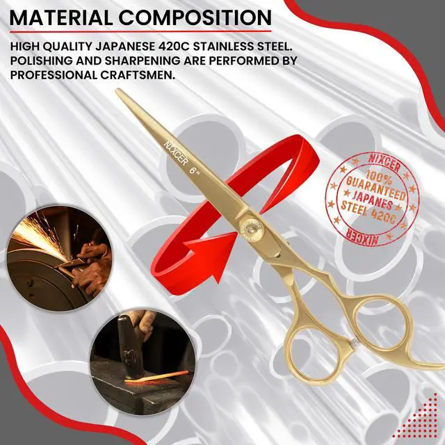 Alt view image 3 of 7 - Nixcer Hair Cutting Scissors Sharp Razor Edge Blade Hair Shears Series 6" With Fine Adjustment Stainless Steel Hair Scissors Professional For Men Women Pets Gold
