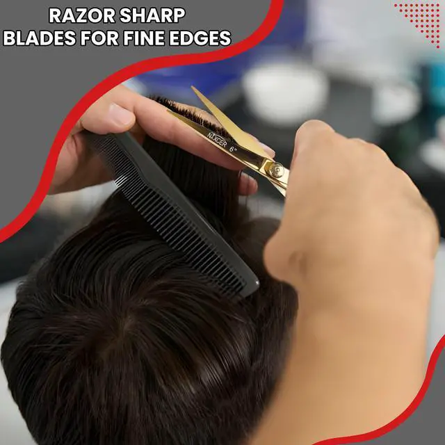 Alt view image 7 of 7 - Nixcer Hair Cutting Scissors Sharp Razor Edge Blade Hair Shears Series 6" With Fine Adjustment Stainless Steel Hair Scissors Professional For Men Women Pets Gold