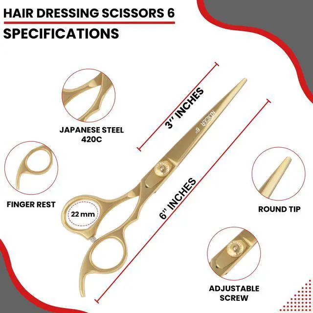 Alt view image 2 of 7 - Nixcer Hair Cutting Scissors Sharp Razor Edge Blade Hair Shears Series 6" With Fine Adjustment Stainless Steel Hair Scissors Professional For Men Women Pets Gold