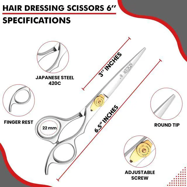 Alt view image 3 of 7 - Nixcer Hair Cutting Scissors -Sharp Razor Edge Blade Hair Shears Series 6" With Fine Adjustment Stainless Steel Hair Scissors Professional For Men Women Pets SIlver