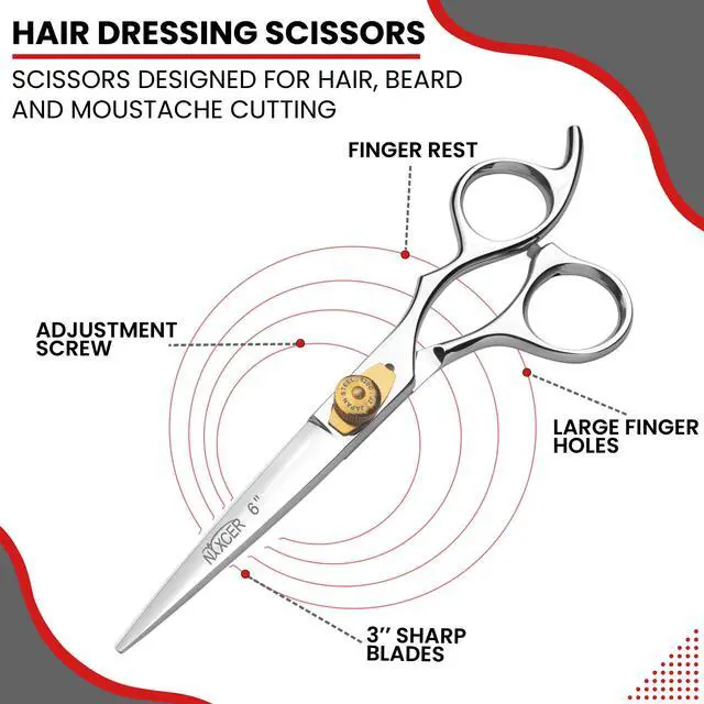 Alt view image 4 of 7 - Nixcer Hair Cutting Scissors -Sharp Razor Edge Blade Hair Shears Series 6" With Fine Adjustment Stainless Steel Hair Scissors Professional For Men Women Pets SIlver