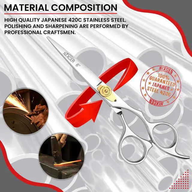 Alt view image 2 of 7 - Nixcer Hair Cutting Scissors -Sharp Razor Edge Blade Hair Shears Series 6" With Fine Adjustment Stainless Steel Hair Scissors Professional For Men Women Pets SIlver