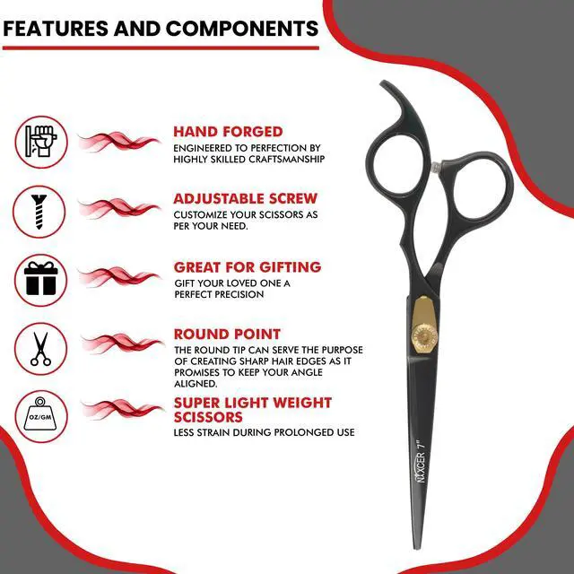Alt view image 6 of 7 - Nixcer Hair Cutting Scissors -Sharp Razor Edge Blade Hair Shears Series 7" With Fine Adjustment Stainless Steel Hair Scissors Professional For Men Women Pets Black/Gold